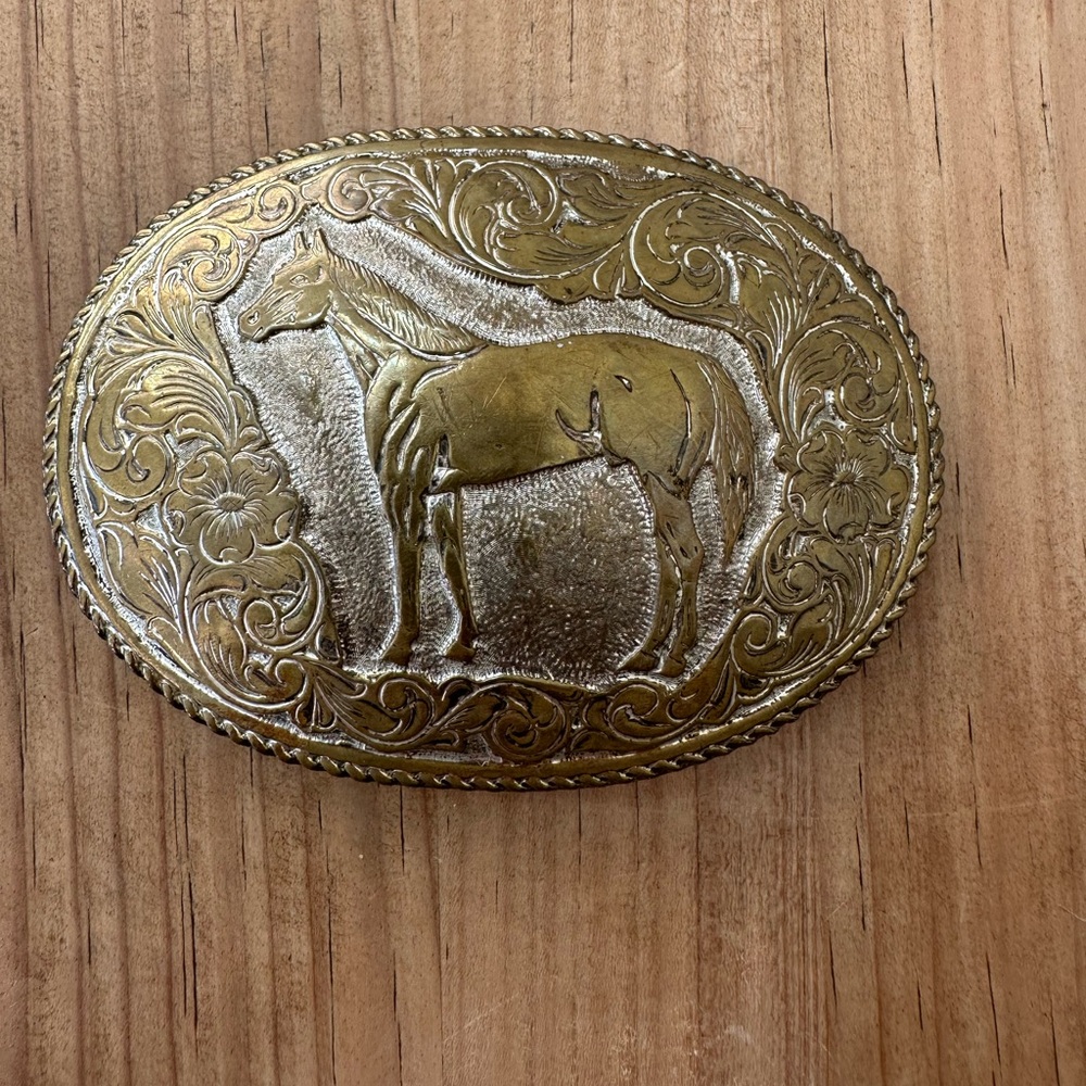Vintage Horse Engraved Belt Buckle